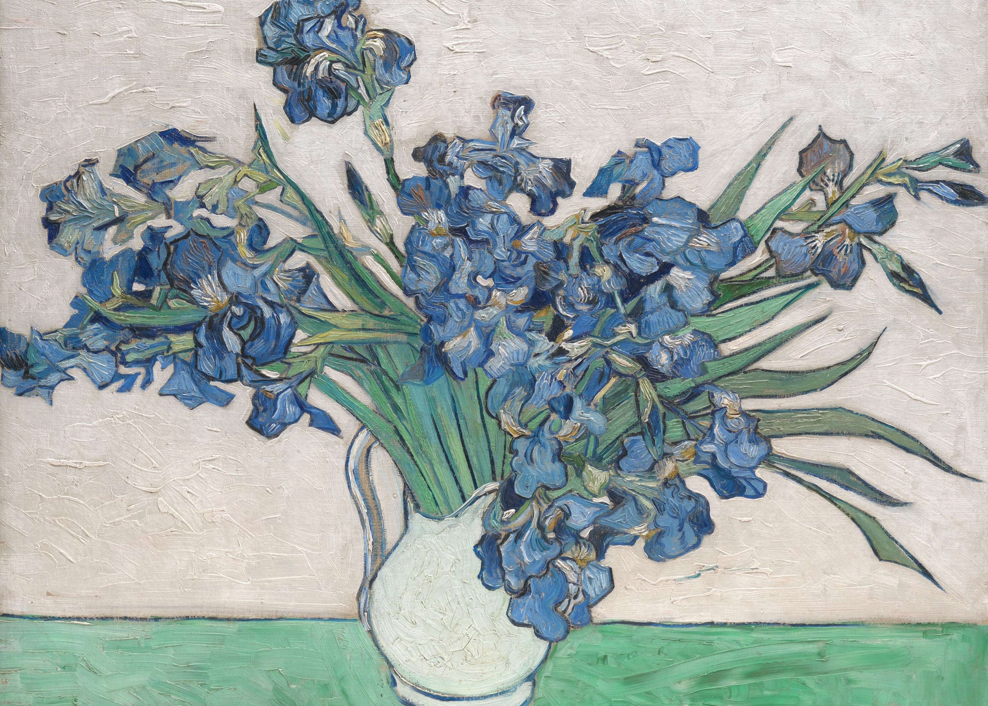 Irises in White Vase