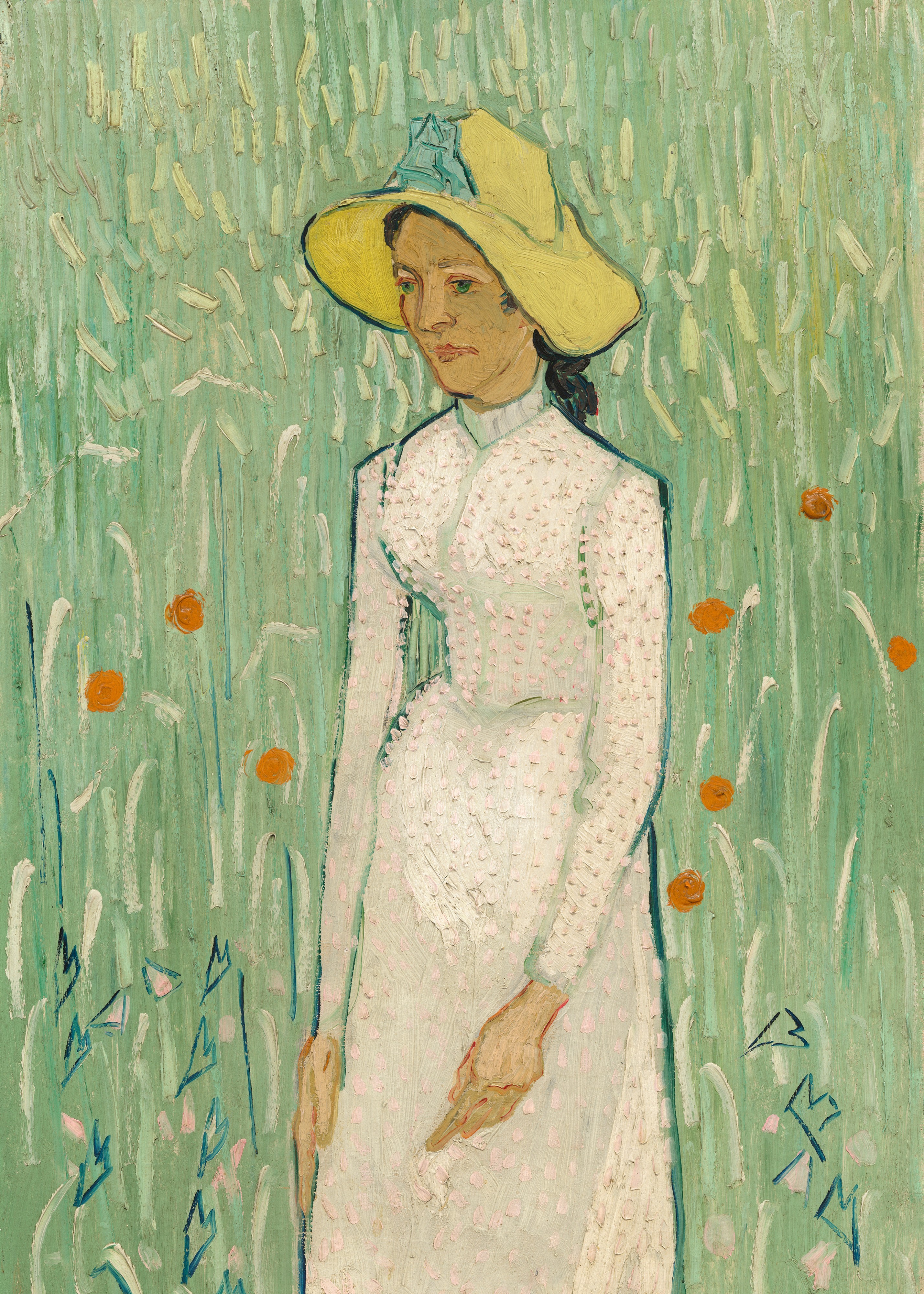 Woman in White with Yellow Hat