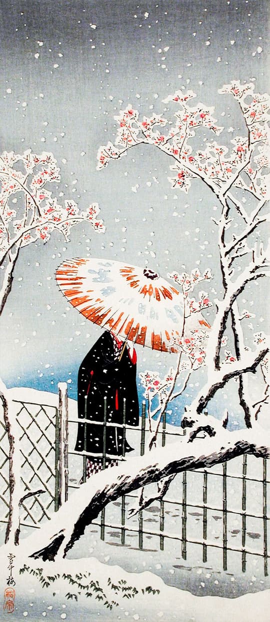 Winter Snow with Red Umbrella