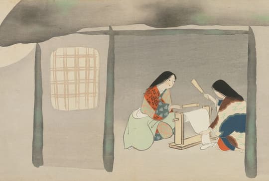 Women Weaving in Traditional Interior