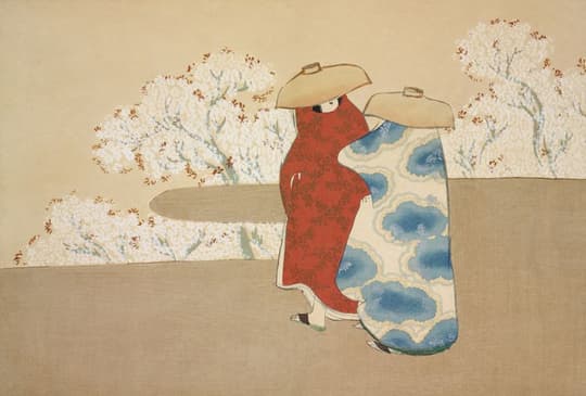 Two Figures by Blossoming Trees