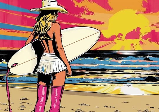 Surfer Girl at Sunset