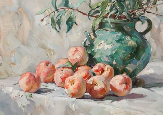 Peaches and Green Pitcher