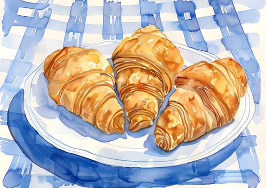 Croissants on Blue Gingham