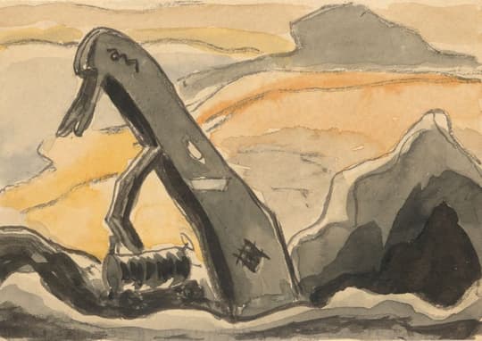 Excavator in Desert Landscape