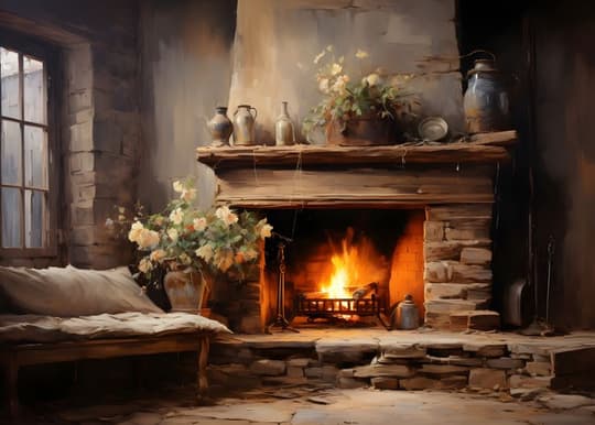 Cottage Fireplace with Warm Glow