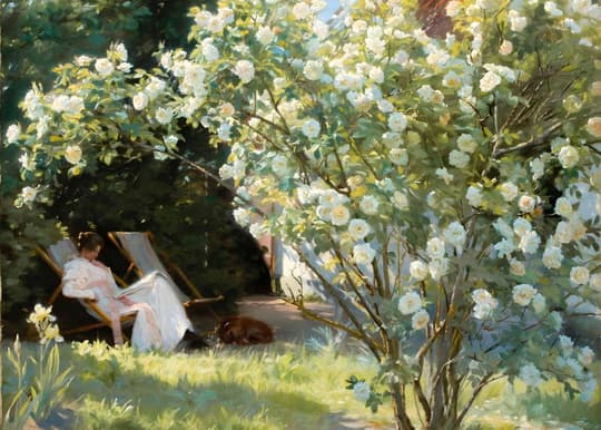 Woman in Garden with Roses