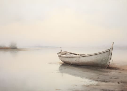 Weathered Boat on Still Shore