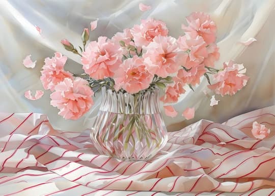 Pink Carnations in Glass Vase