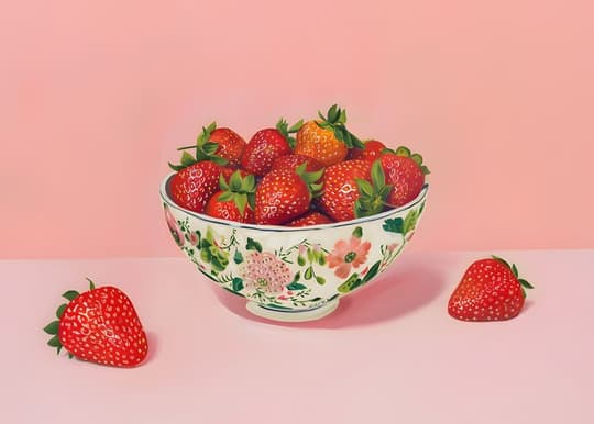 Strawberries in Floral Bowl