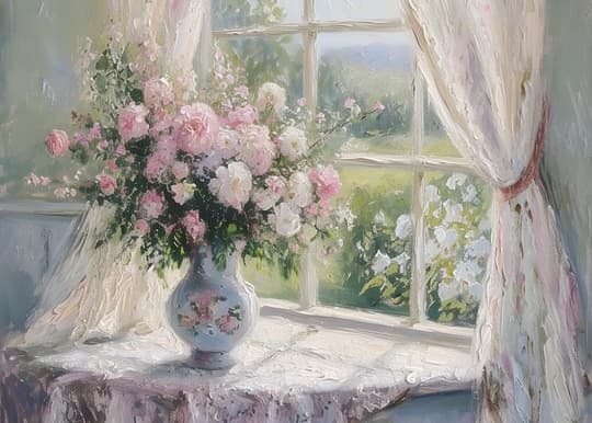 Pink Roses by the Window