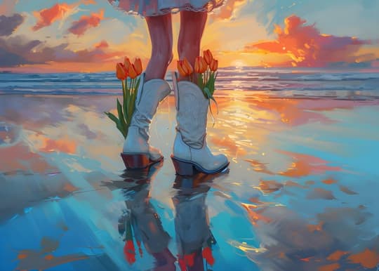 Sunset Stroll with Tulips