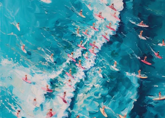 Surfers in Turquoise Waves