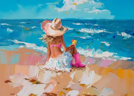 Woman in Pink Hat by the Sea