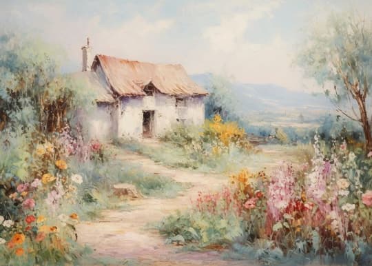 Cottage in a Flower Garden