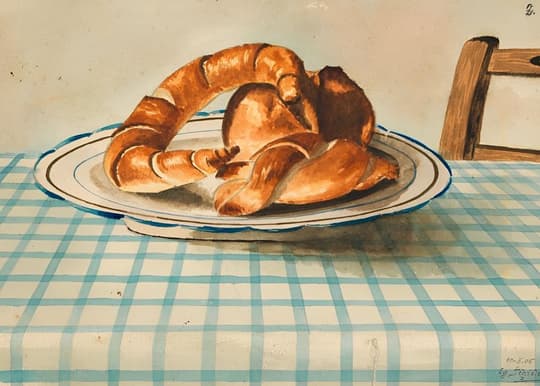 Croissants on Checkered Tablecloth