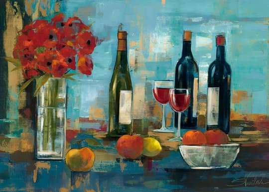Wine & Poppies Still Life