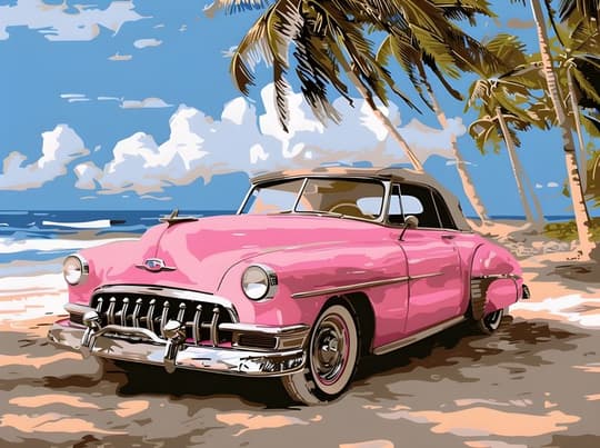 Pink Cadillac on Tropical Beach