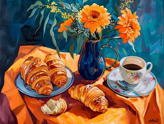Morning Bloom with Croissants