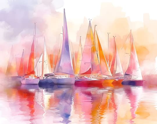 Vibrant Sailboats at Sunset