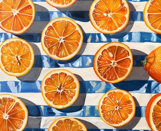 Orange Slices on Blue Stripes