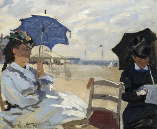 Beach Scene with Blue Parasol