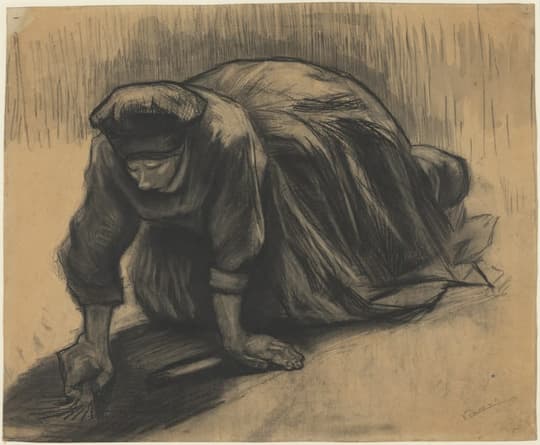 Peasant Woman Kneeling and Pulling Carrots, by Vincent van Gogh, 1885