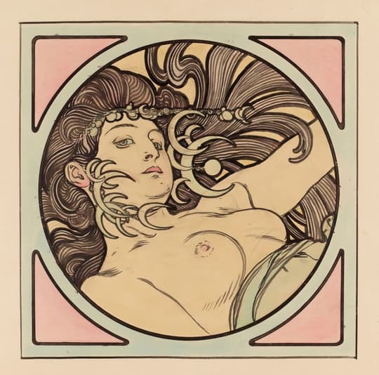 Art Nouveau Maiden with Flowing Hair