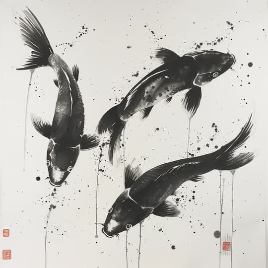 Three Koi in Motion