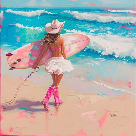 Cowgirl Surfer at the Beach