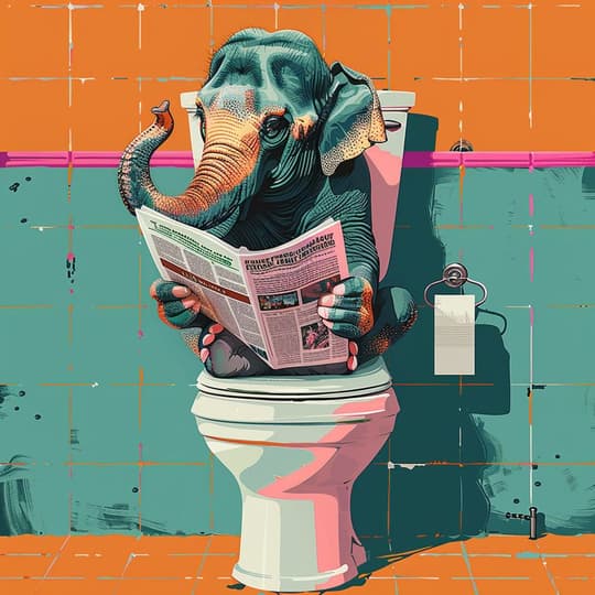 Elephant Reading on the Throne