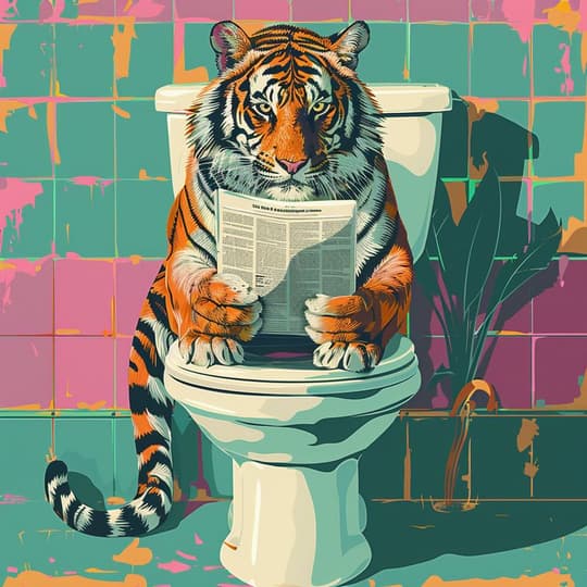 Tiger Reading on Toilet