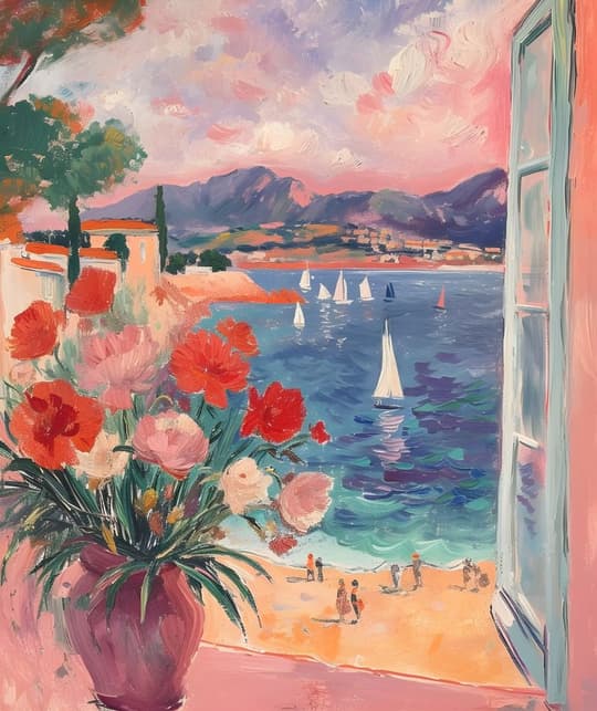Coastal View with Flowers