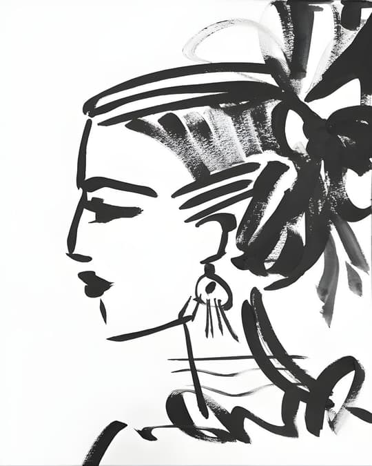 Sketched Portrait with Botanicals