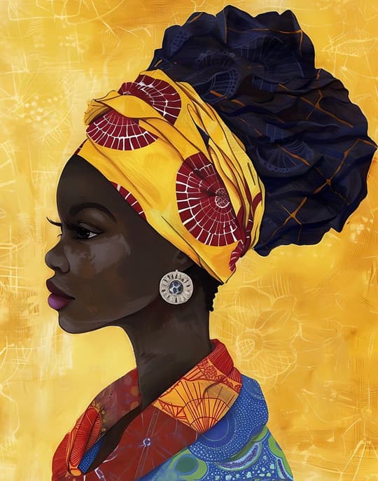 African Woman in Gold & Burgundy