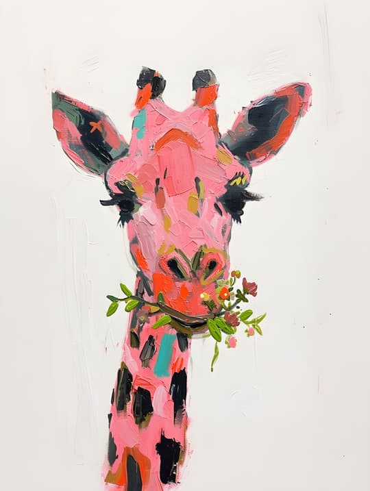 Pink Giraffe with Flowers