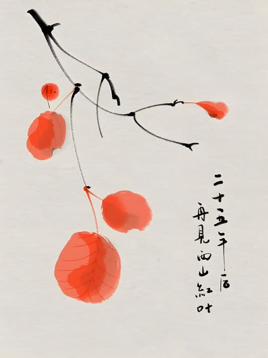 Physalis Branch with Calligraphy