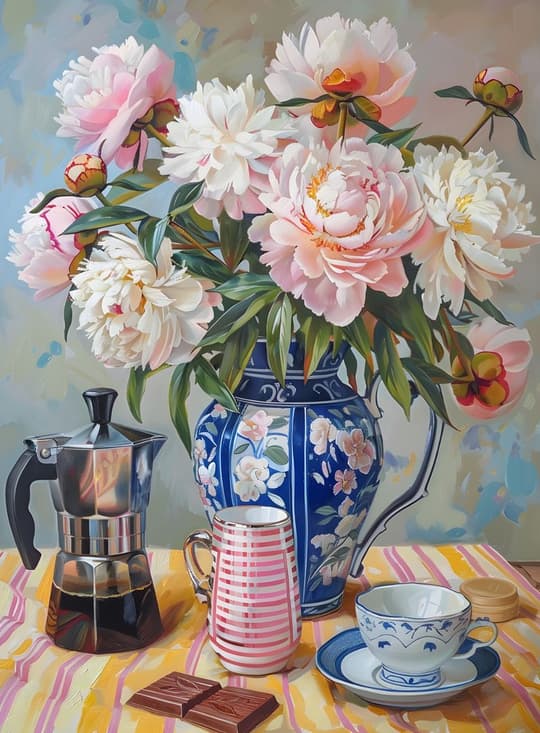 Peonies in Blue Porcelain