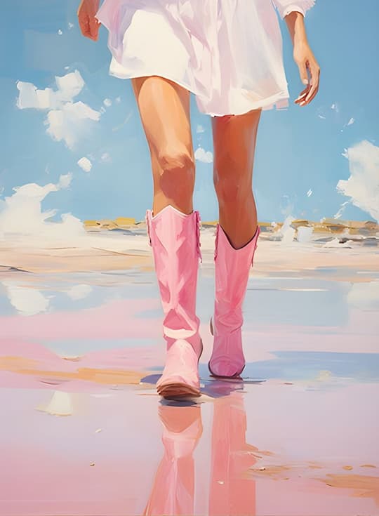 Pink Boots on the Beach