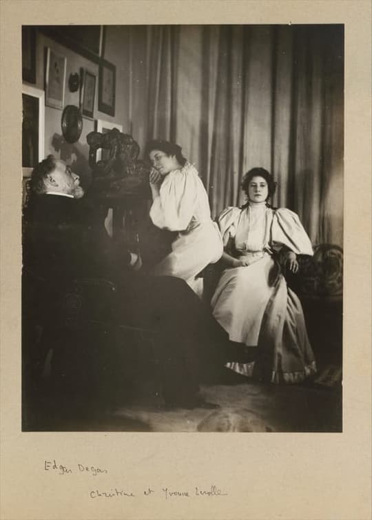 [Self-Portrait with Christine and Yvonne Lerolle], by Edgar Degas, probably 1895–96