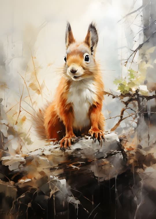 Red Squirrel in Autumn Woods