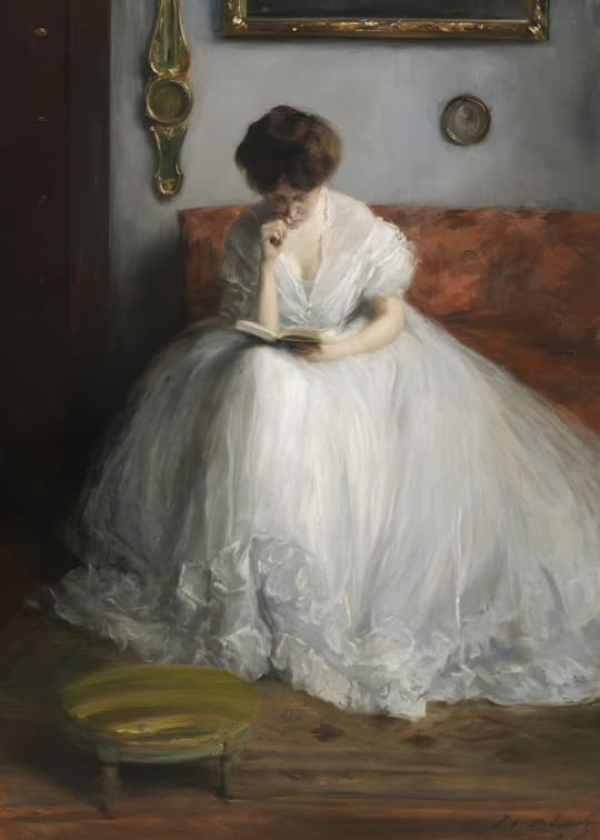 Woman Reading in White Dress