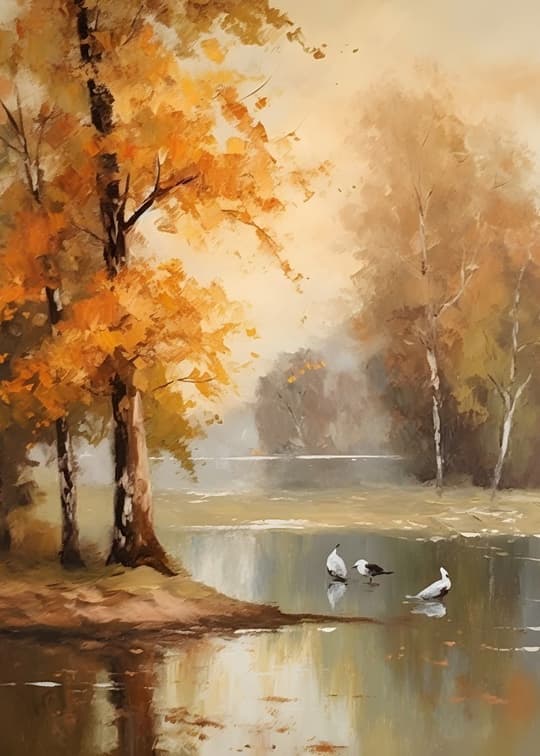 Autumn Lake with Waterfowl