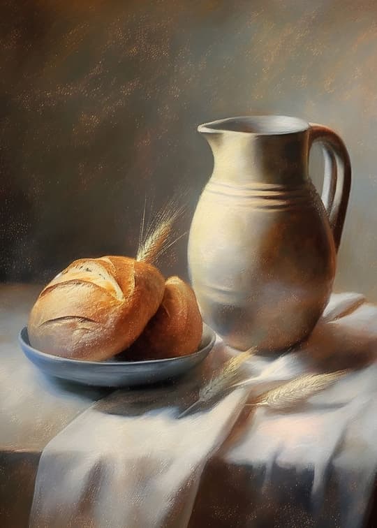 Bread and Pitcher Still Life