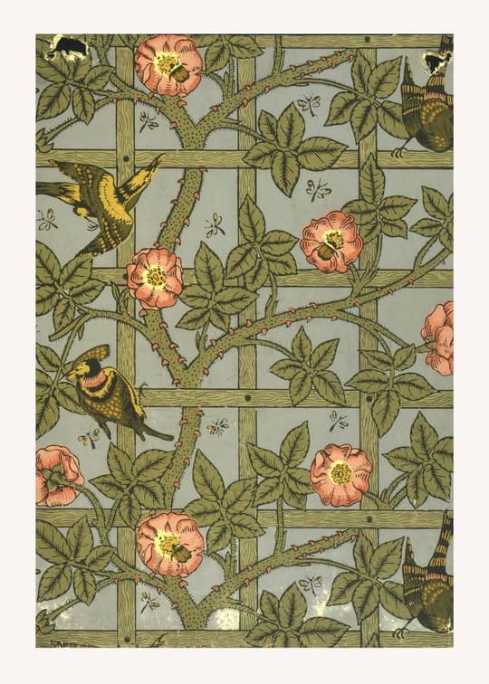 Trellis with Birds and Roses