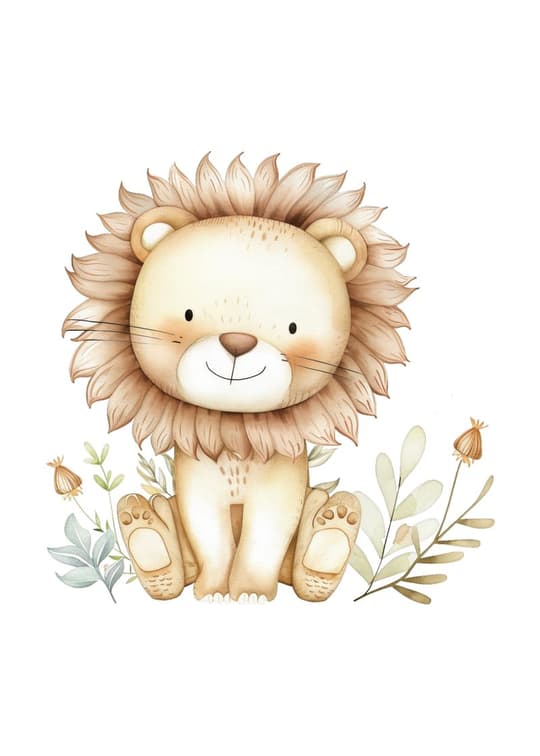 Gentle Lion with Wildflowers