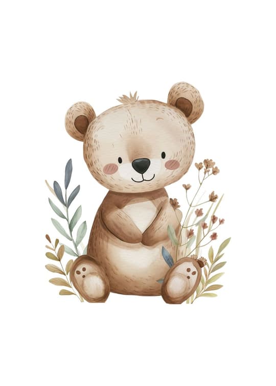 Gentle Bear with Botanical Friends