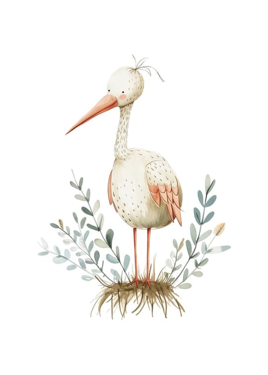 Stork with Botanical Roots