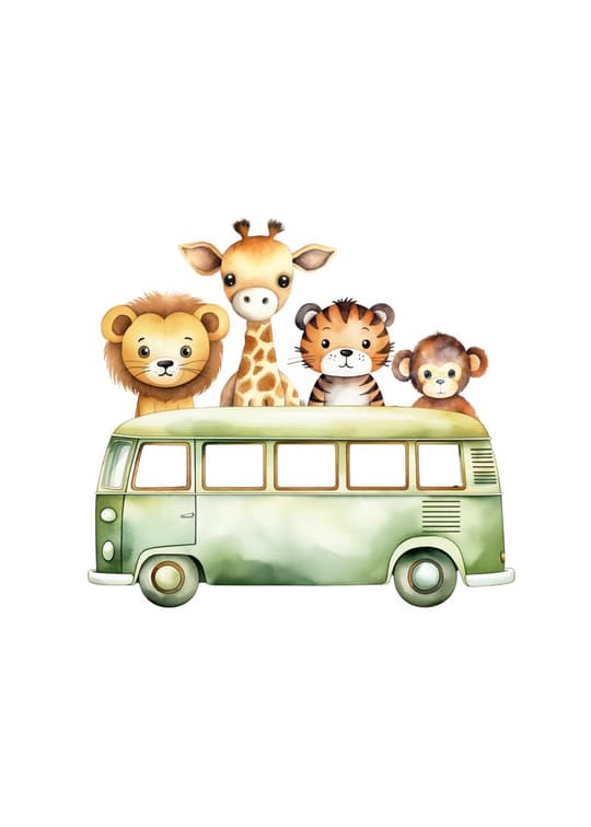 Safari Animals on Green Bus