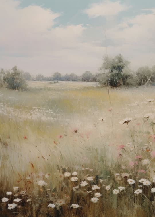 Misty Meadow with Wildflowers